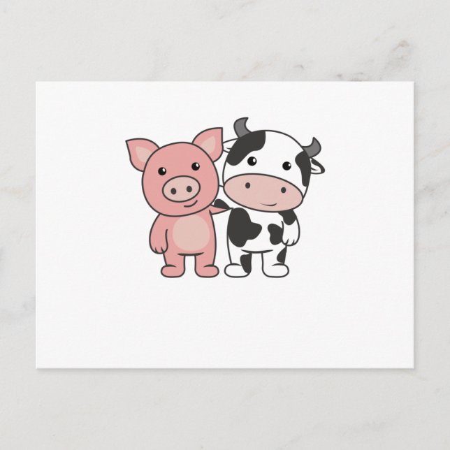 Carte Postale Pig Vache Piggy Cute Animaux de ferme (Devant)