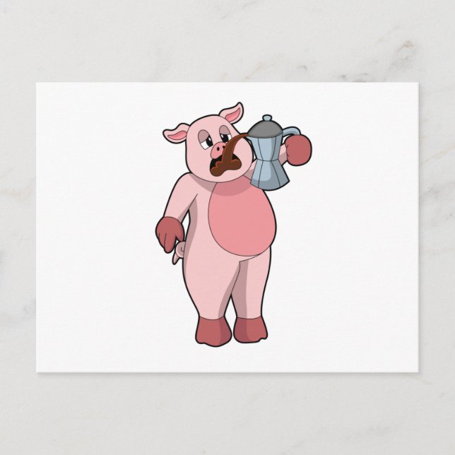 Carte Postale Pig with coffee pot (Devant)