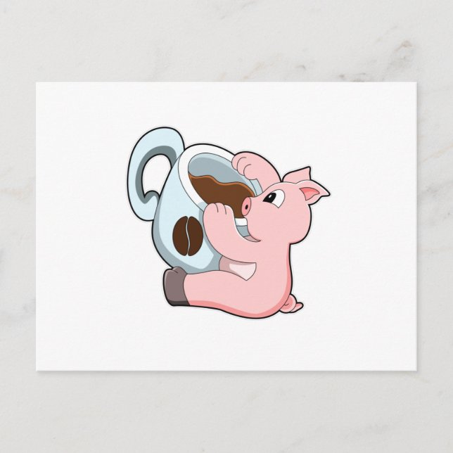 Carte Postale Pig with Cup of Coffee (Devant)