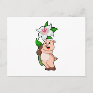 Carte Postale Pig with Flower Lily