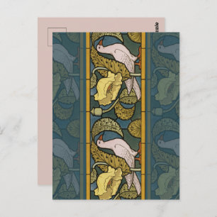 Carte Postale Pigeon Blue Yellow Fish Art Nouveau