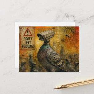 Carte Postale Pigeons Espions Avec Panneaux d'Avertissement Coll