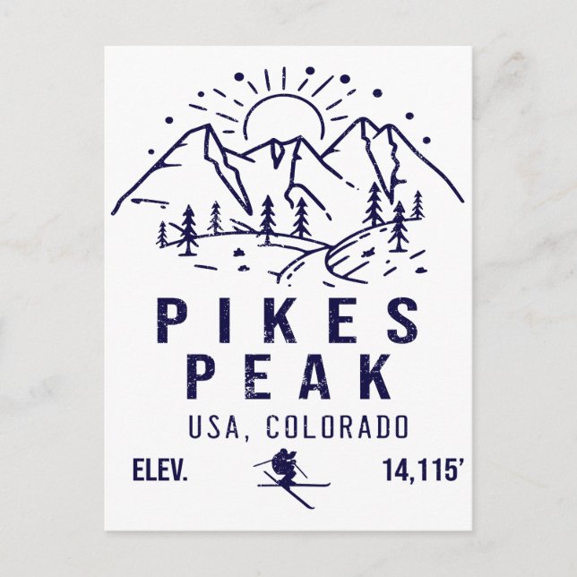 Carte Postale Pikes Peak Colorado Minimaliste Ski Souvenirs (Devant)