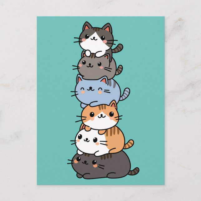 Carte Postale Pile Kawaii Adorable De Chats Kitty (Devant)