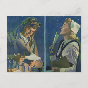 Carte Postale Pilote 2ème guerre mondiale et infirmière romance 