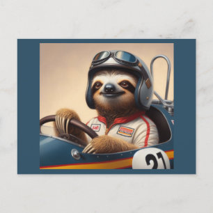 Carte Postale Pilote de voiture de course de paresseux