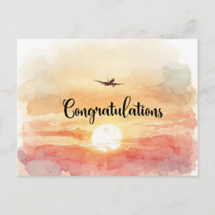 Carte Postale Pilote Félicitations avion dans le ciel