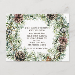 Carte Postale Pin Bough Wreath Pine Cônes Cloches String cannell