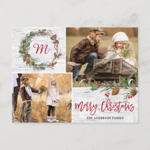 Carte Postale Pin de Noël cônes 2 PHOTOS Oiseau de Noël