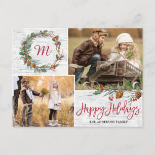 Carte Postale Pin de Noël cônes 2 PHOTOS Oiseau de Noël