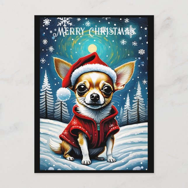 Carte Postale Pin neigeux Cute Chihuahua Père Noël Noël (Devant)