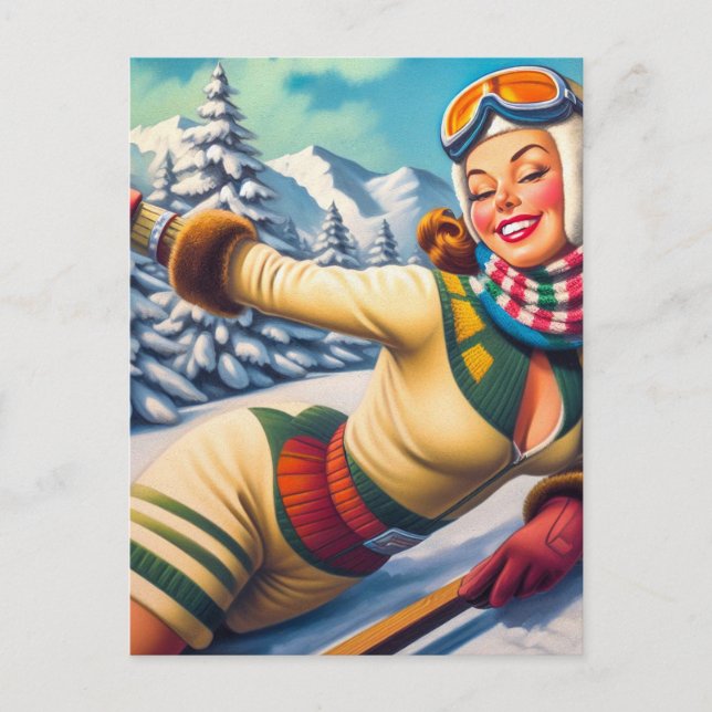Carte Postale Pin Ski Vintage (Devant)