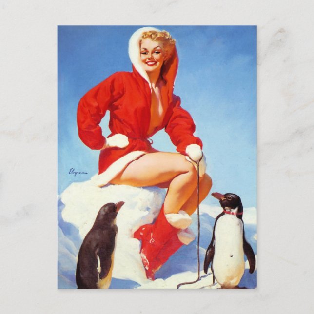 Carte postale Pin-Up avec pingouins (Devant)