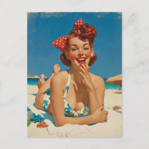 Carte Postale Pin-Up de la Plage Rétro