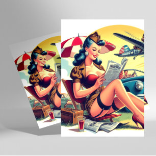 Carte Postale Pin-up Pilote Rétro