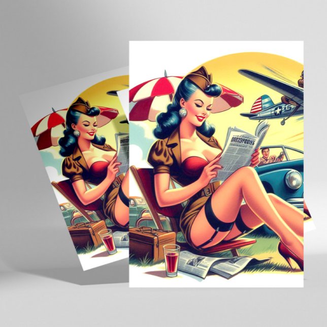 Carte Postale Pin-up Pilote Rétro (Créateur téléchargé)