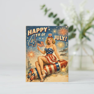 Carte postale pin-up vintage du 4 juillet