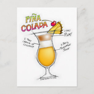 CARTE POSTALE PINA COLADA RECETTE COCKTAIL ART