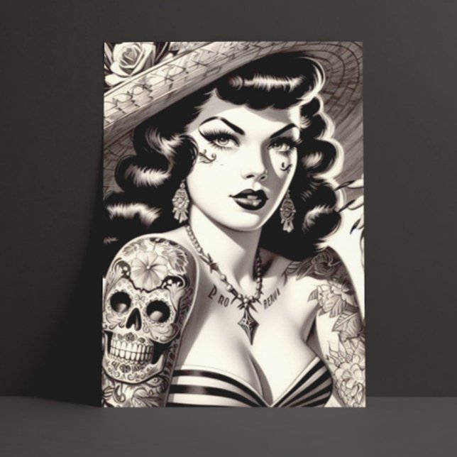 Carte Postale Pinceau de tatouage de la vieille école (Créateur téléchargé)