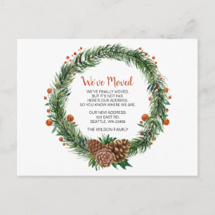 Carte Postale Pine cône Wreath We've Moved Holiday Faire-part