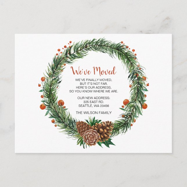 Carte Postale Pine cône Wreath We've Moved Holiday Faire-part (Devant)