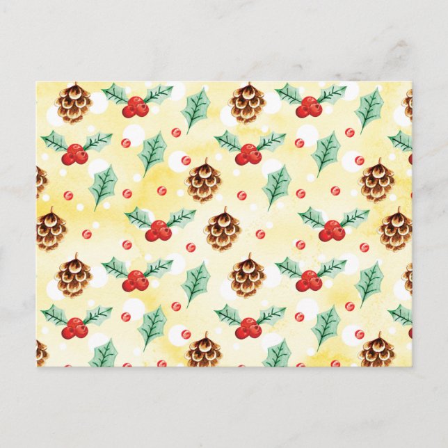 Carte Postale Pine Cones et Motif de Noël Holly (Devant)