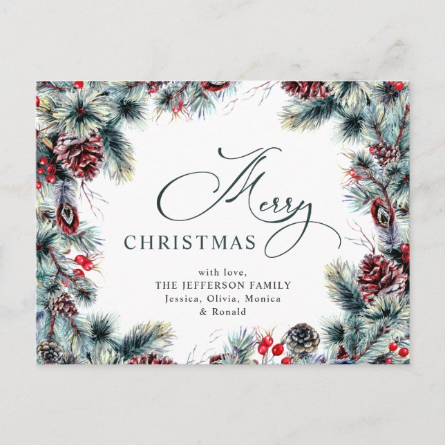 Carte Postale Pine Cones Noël Wreath Holiday Salutation (Devant)