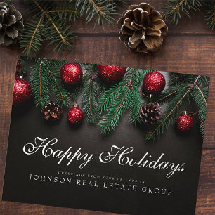 Carte Postale Pine de Noël cônes    Joyeux voeux de vacances