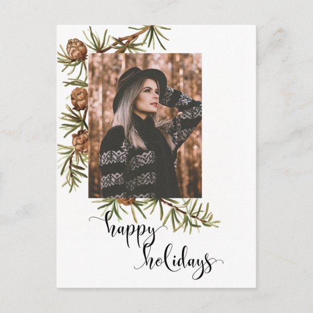 Carte Postale Pine d'hiver joyeuses vacances Calligraphie | Phot (Devant)