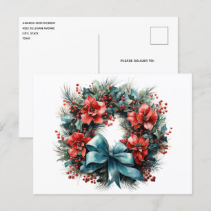 Carte Postale Pine Wreath avec Holly Christmas