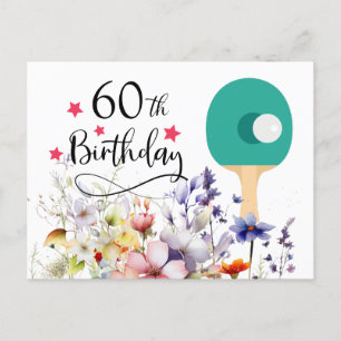 Carte Postale Ping pong 60e anniversaire avec paddle et fleur