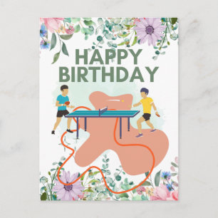 Carte Postale Ping Pong Joyeux Anniversaire Joueur de tennis de