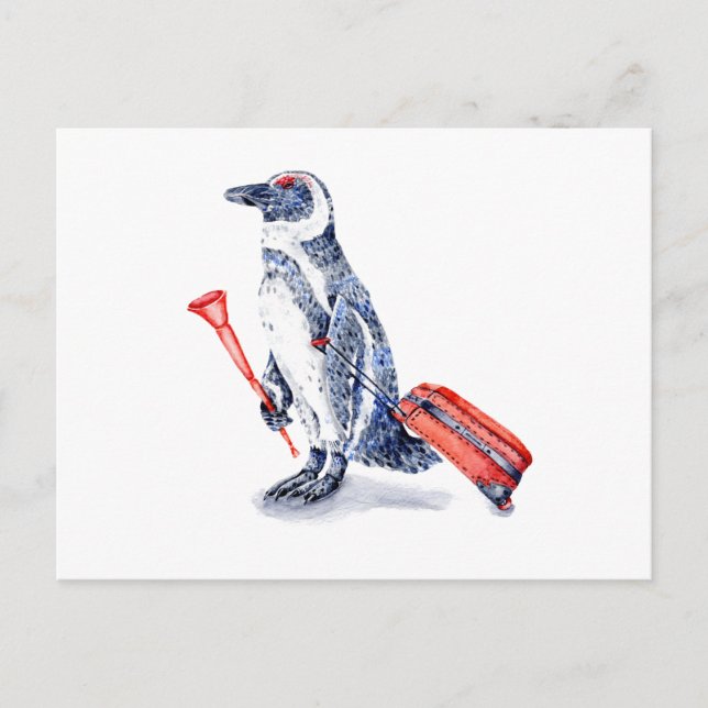 Carte Postale Pingouin africain avec valise (Devant)