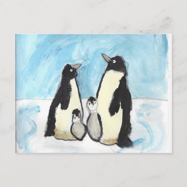 Carte Postale Pingouin aquarelle art pour enfants (Devant)