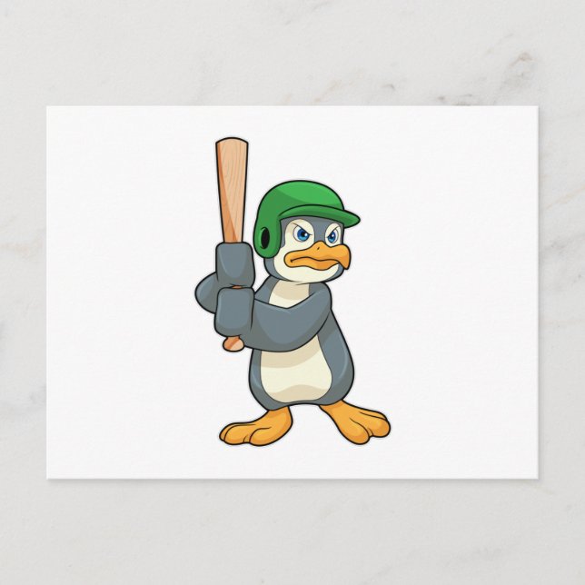 Carte Postale Pingouin au baseball avec batte et casque de baseb (Devant)