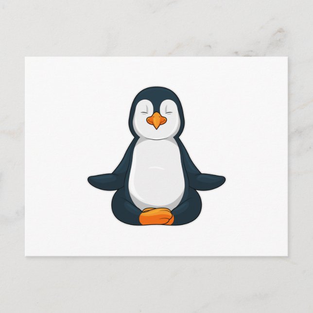 Carte Postale Pingouin au Yoga Fitness en Assis (Devant)