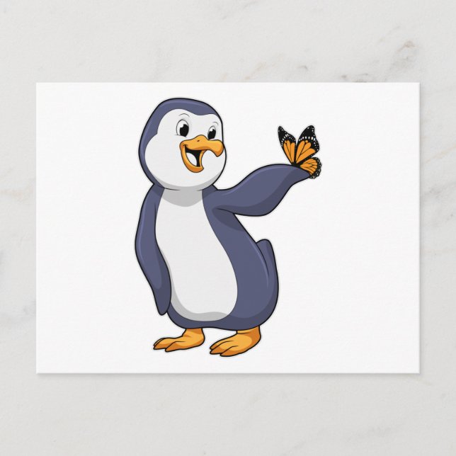 Carte Postale Pingouin avec papillon (Devant)