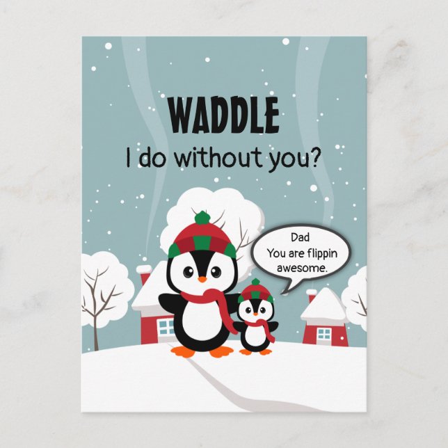 Carte Postale Pingouin Bébé Gris Mignonne En Neige D'Hiver (Devant)
