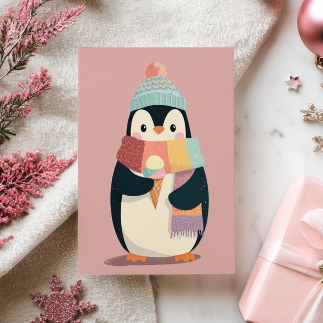 Carte Postale Pingouin Cartoony mignonne Manger Crème de glace N (Créateur téléchargé)