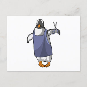 Carte Postale Pingouin coiffeur avec ciseaux