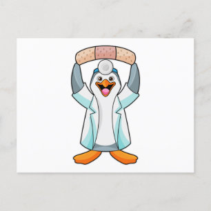 Carte Postale Pingouin comme docteur avec plâtre