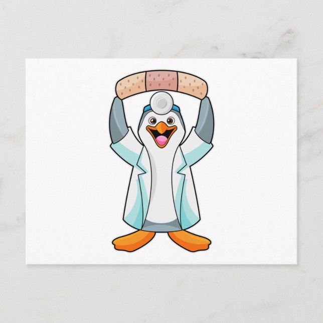 Carte Postale Pingouin comme docteur avec plâtre (Devant)