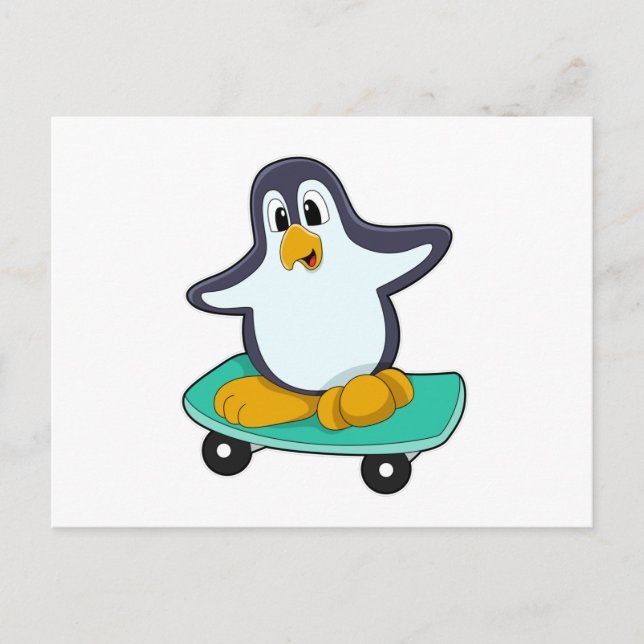 Carte Postale Pingouin comme patineur sur skateboard (Devant)
