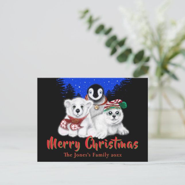 Carte Postale Pingouin de Noël bébé phoque de l'ours polaire (Debout devant)