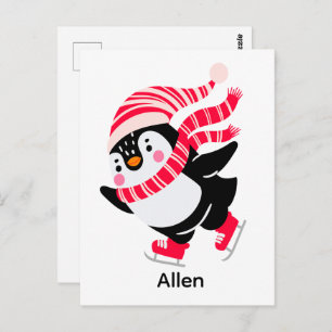 Carte Postale Pingouin de Noël dans un Casquette et écharpe sur 