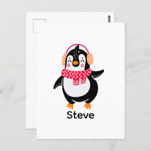 Carte Postale Pingouin de Noël Jolly en écharpe avec des bouffée