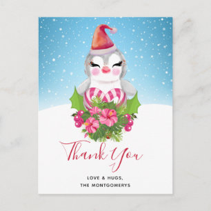Carte Postale Pingouin de Noël mignon en Merci de Santa Hat