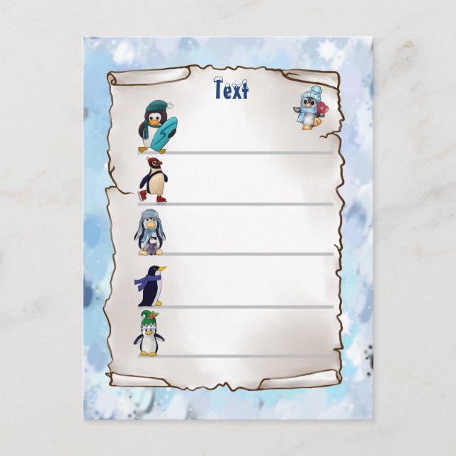 Carte Postale Pingouin d'hiver (Devant)