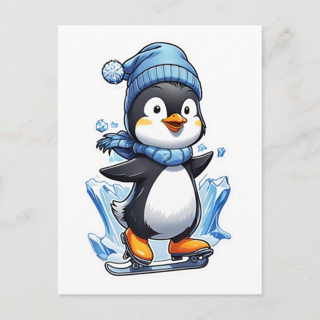 Carte Postale Pingouin d'hiver prise de glace (Devant)