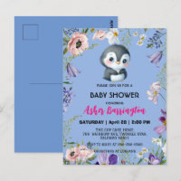 Pingouin doux mignon baby shower de fleurs rustiqu